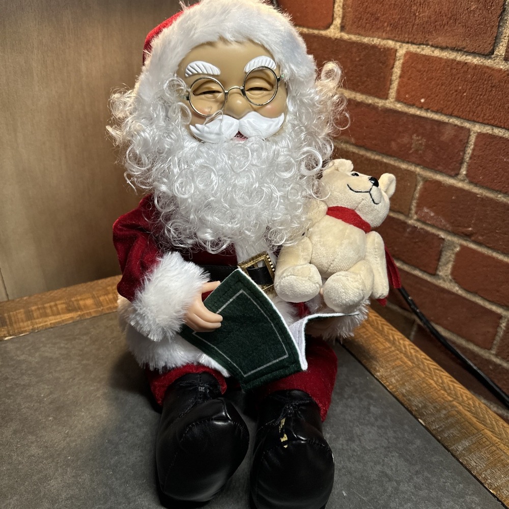 Animated Santa Claus Holding Teddy Bear Christmas Decoration with Book